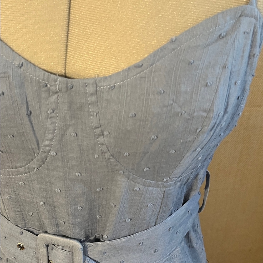 Lulu's Strapless Blue Dress with Belt - Picture 3 of 8
